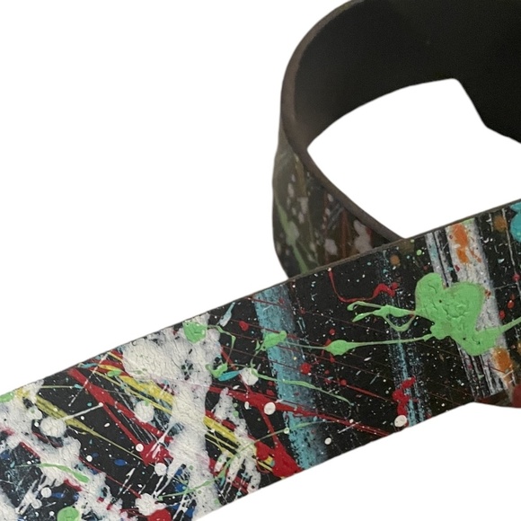 Handmade Color Splash Leather Black Belt Silver Tone Hardware (NWOT) - Picture 7 of 9